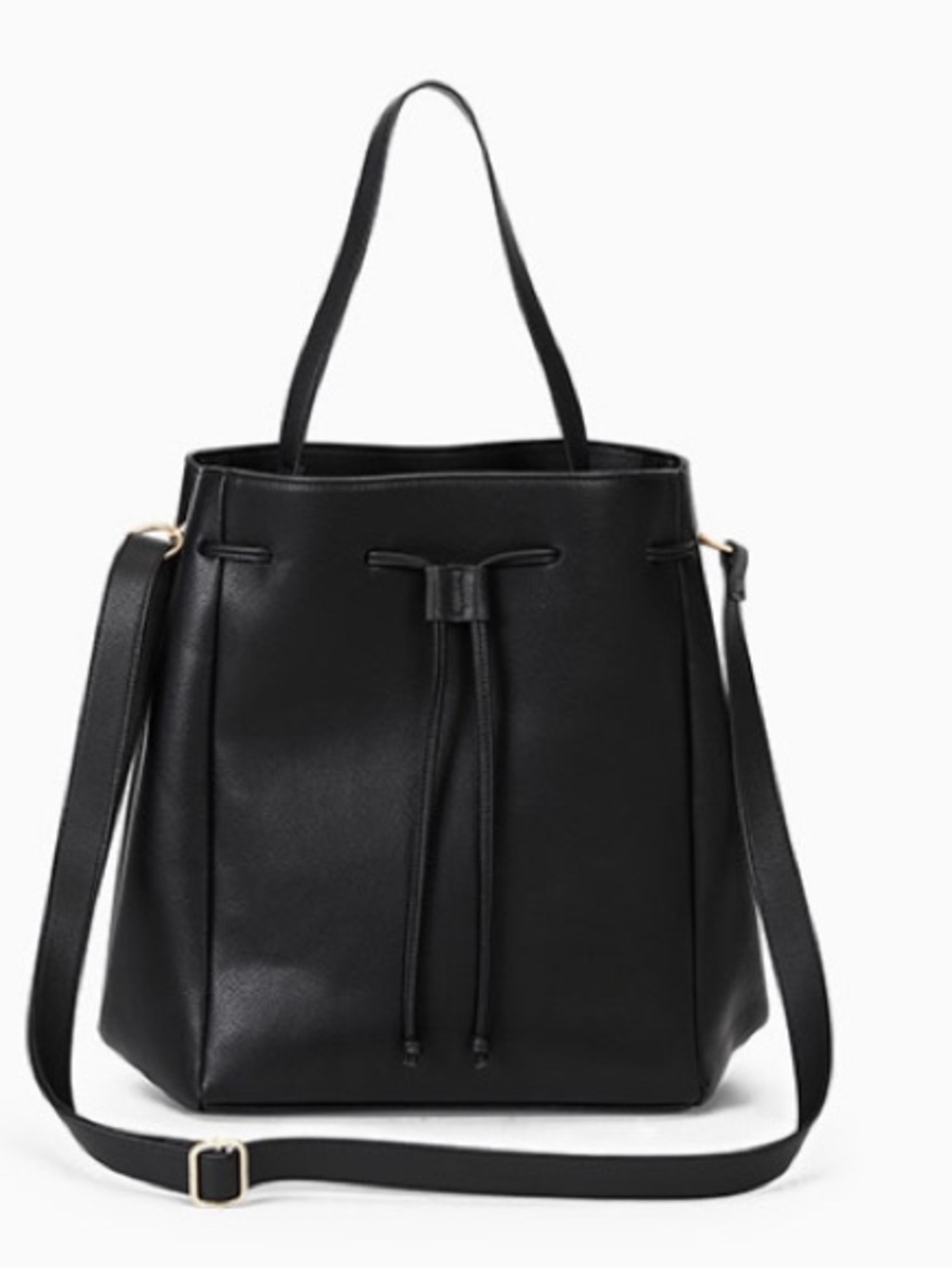 Classic Black Drawstring Bucket Tote Bag - Women